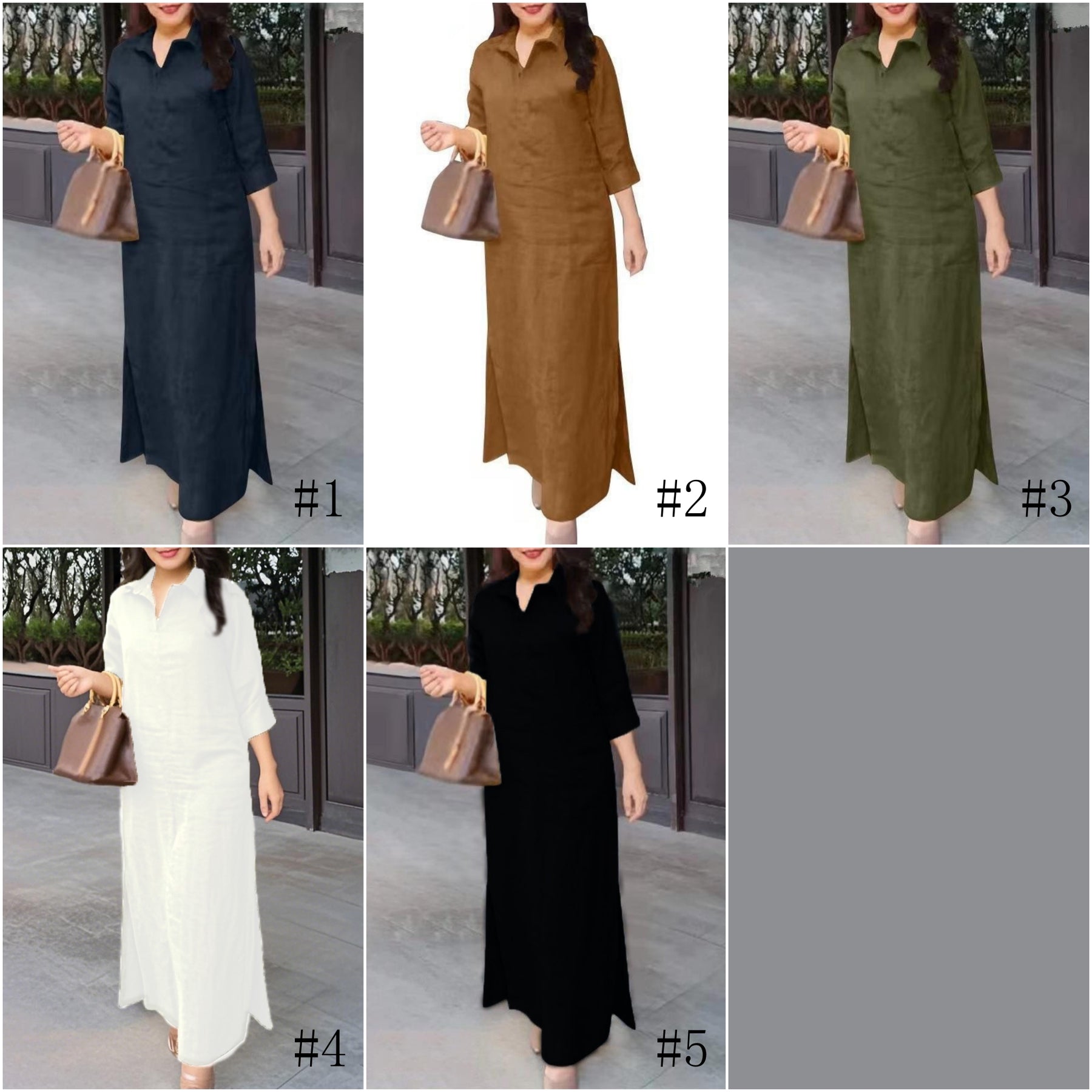 S010 Spring Autumn Plain Lapel Long Sleeve Loose Long Dress Abaya