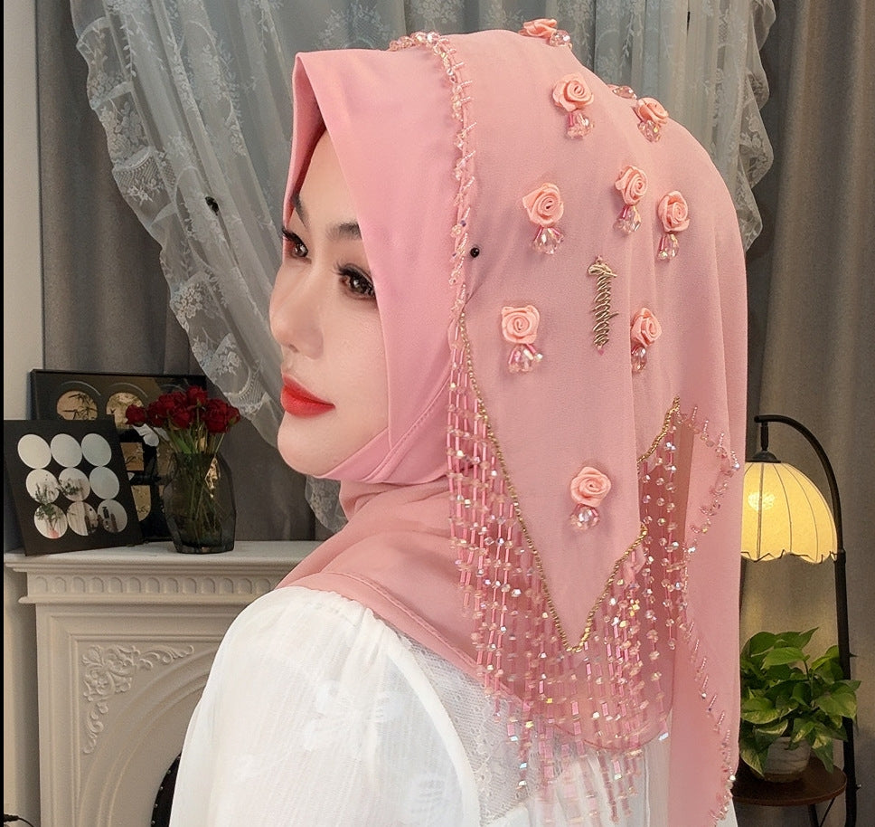 MY320  Plain Rose Rhinestone Polyester Turban Hijab - MOQ:20 PCS