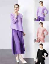 NRJ-610#19094 Pleated irregular trousers and nine-quarter sleeve bottoming shirt suit