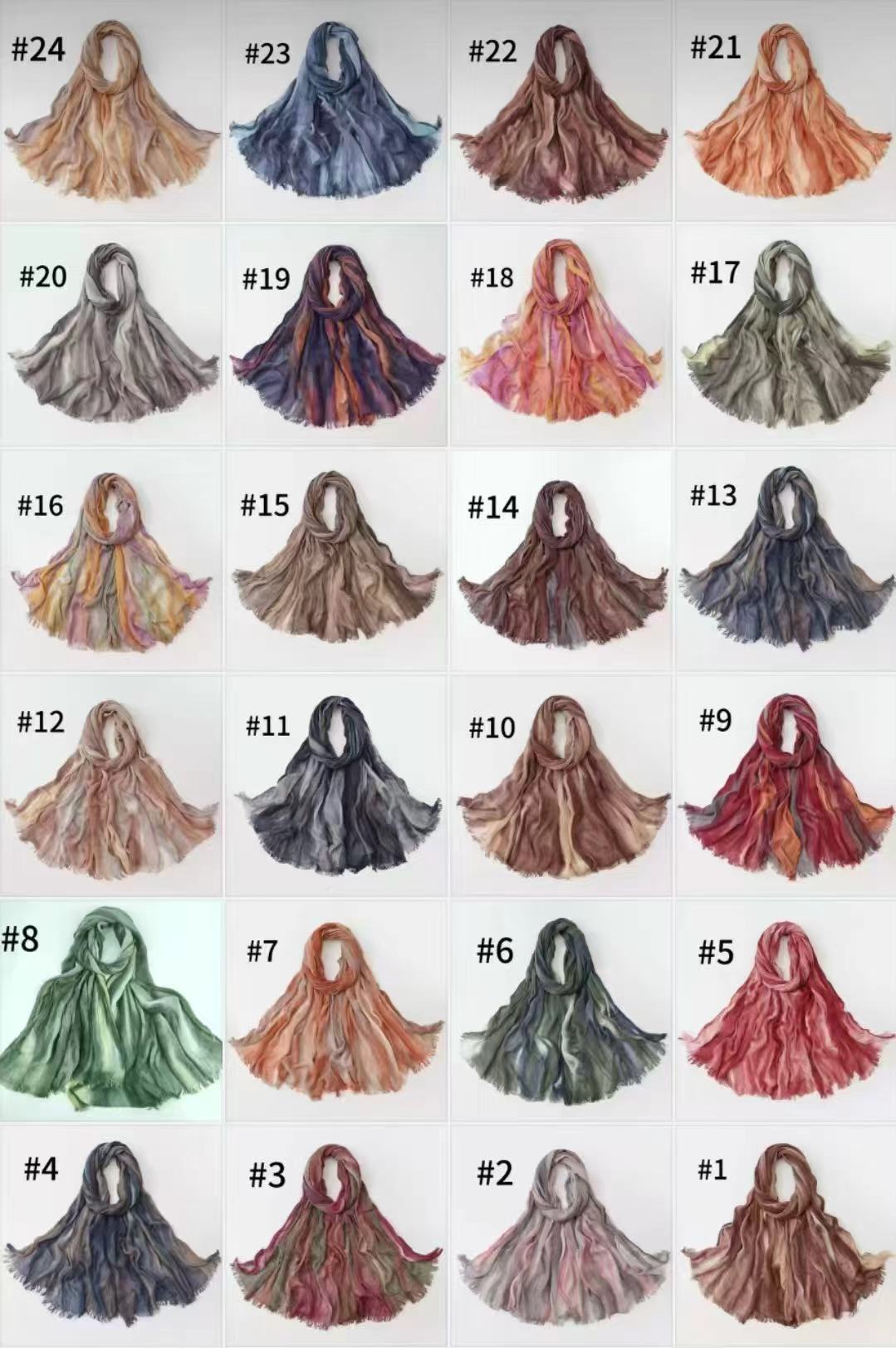 SS007  Gradient Rainbow Collection Short Tassel Crinkled Hijab