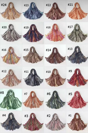 SS007  Gradient Rainbow Collection Short Tassel Crinkled Hijab
