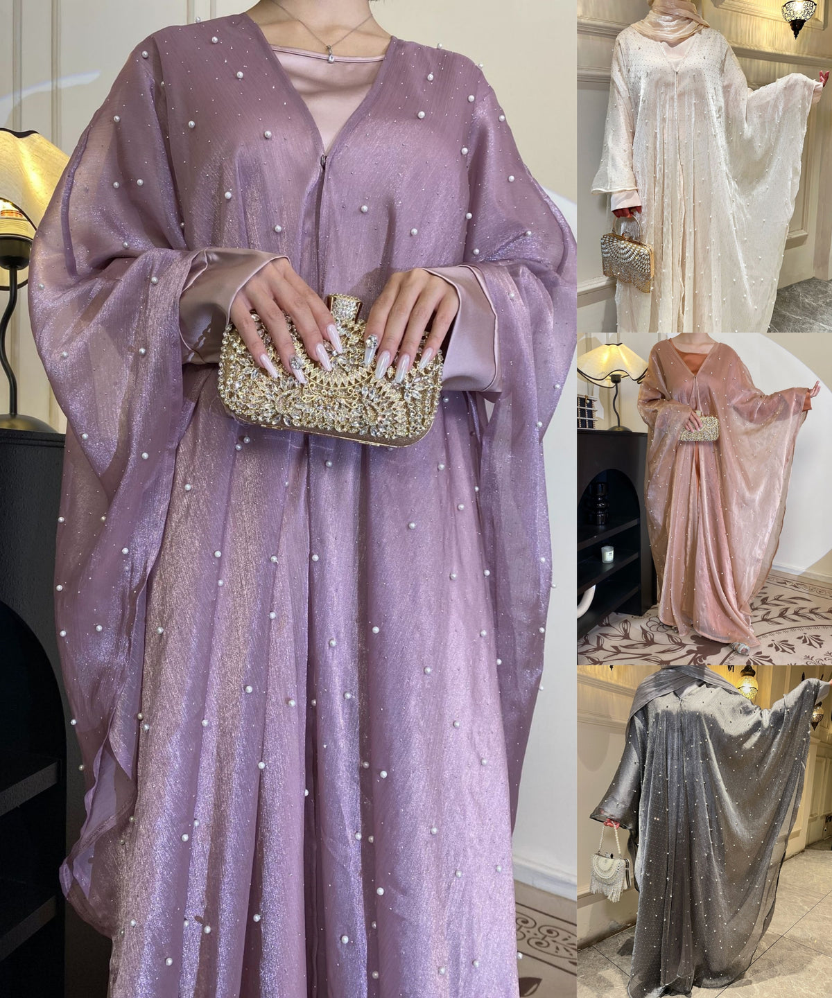 ZZXK  Muslim Abaya Pearl Starry Sky Dress