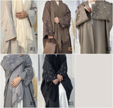 YLCX  Plain elegant long dress – cardigan style, moon embroidery