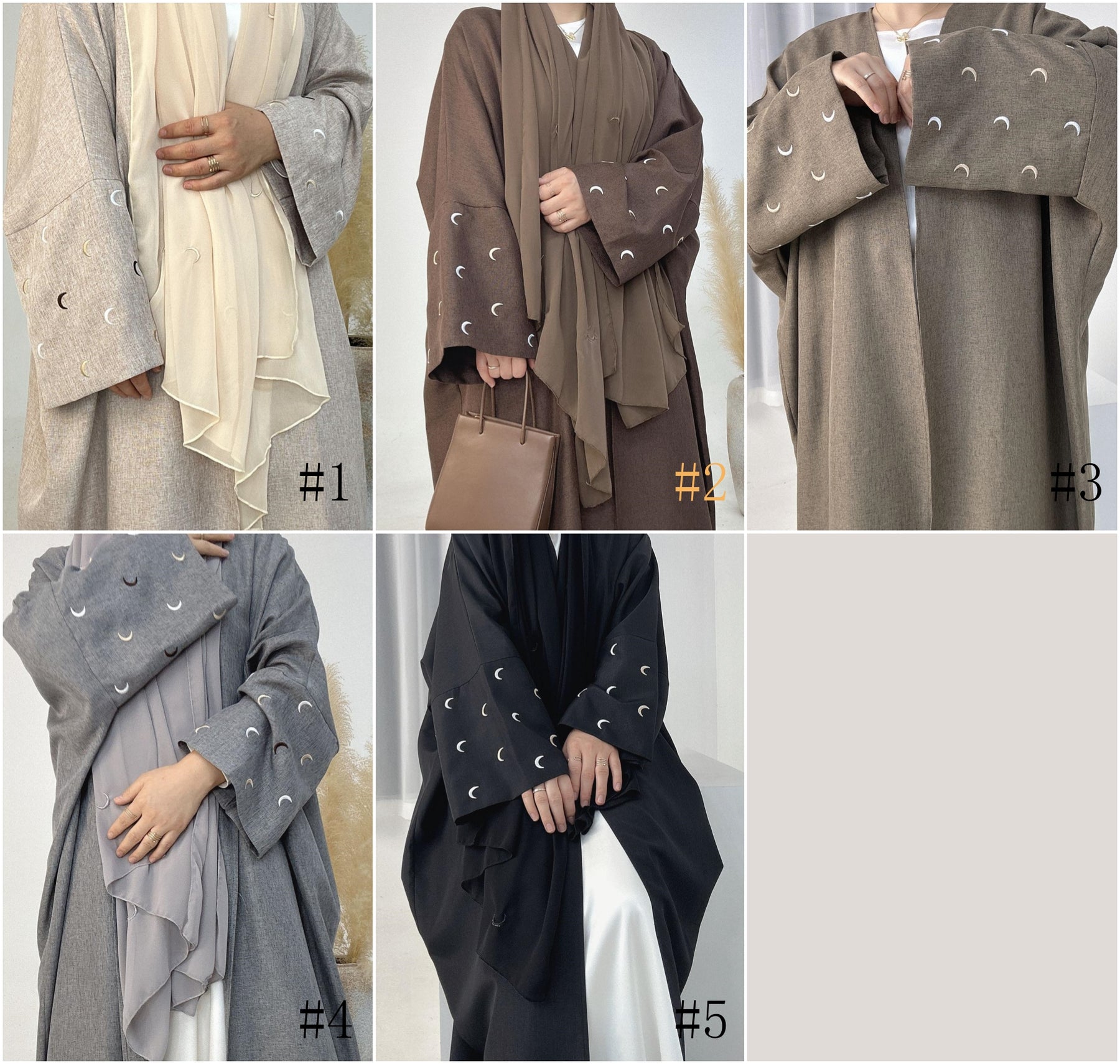 YLCX  Plain elegant long dress – cardigan style, moon embroidery