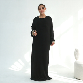 LR1108  Autumn/Winter Contrast-Color Faux Cashmere Jersey Dress