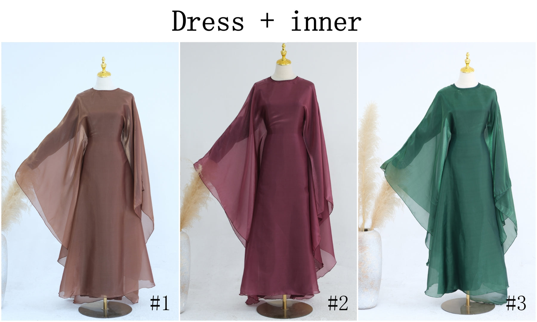 LR943+LR944  Plain elegant dress + inner + hijab set