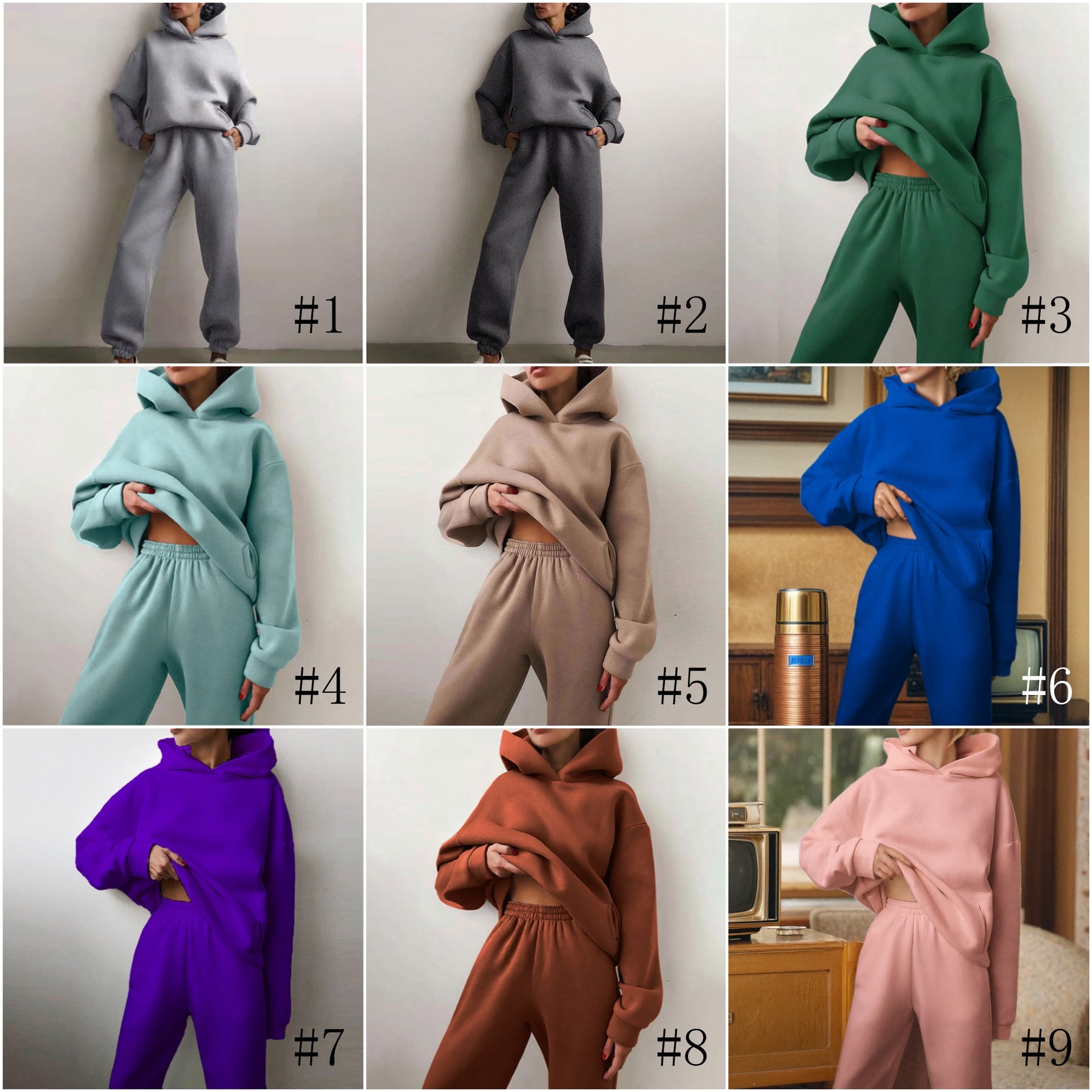 21660  Fashion Sporty Plain Hooded Sweatshirt Casual Set Abaya