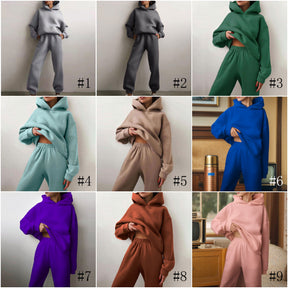 21660  Fashion Sporty Plain Hooded Sweatshirt Casual Set Abaya