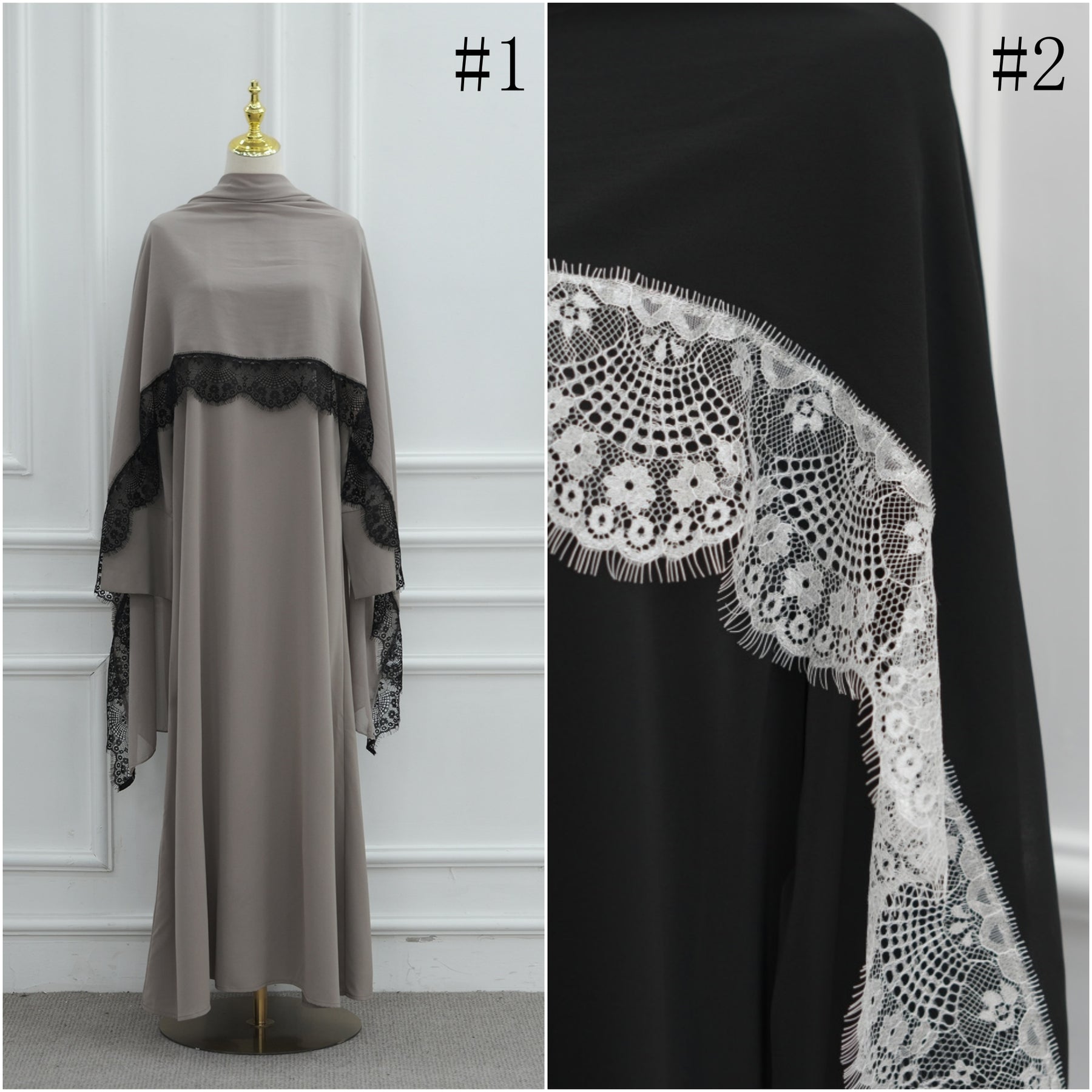 LR1175  Lace-paneled plus size loose fit dress + hijab 2-piece set