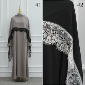 LR1175  Lace-paneled plus size loose fit dress + hijab 2-piece set