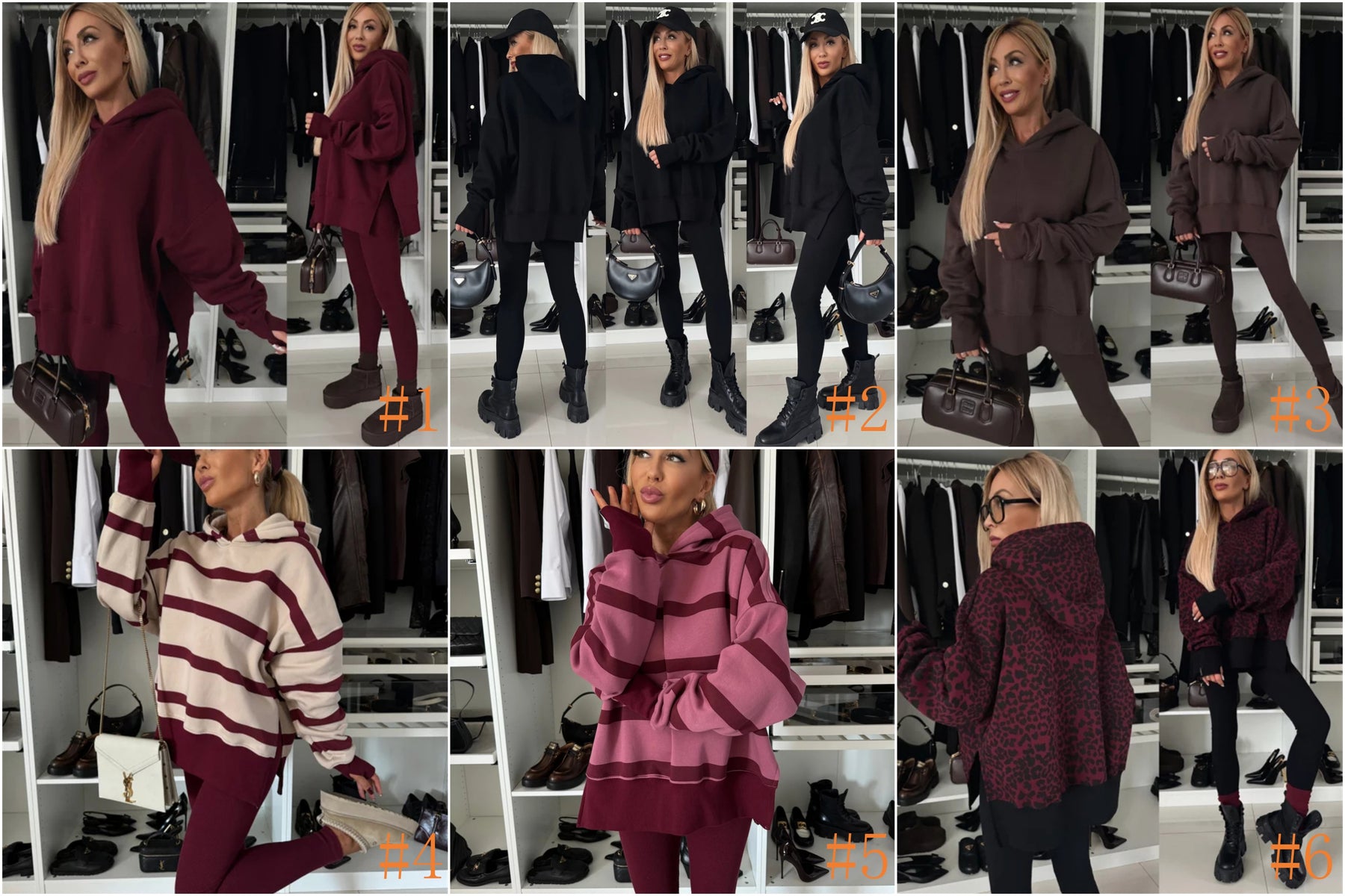 M80070  Women's Plain Printed Hooded Sweatsuit Autumn Winter Set