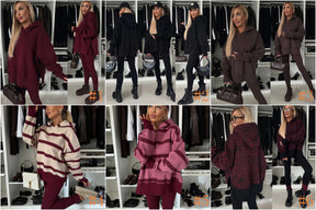 M80070  Women's Plain Printed Hooded Sweatsuit Autumn Winter Set