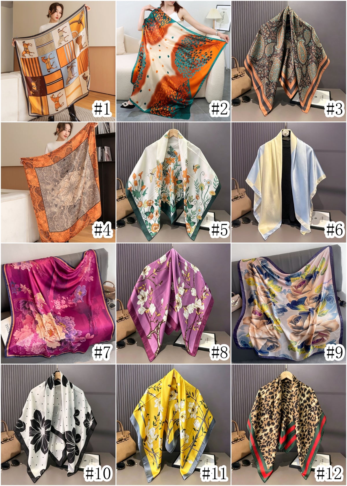 S11001  110*110 cm Printed Silk-Look Large Square Scarf