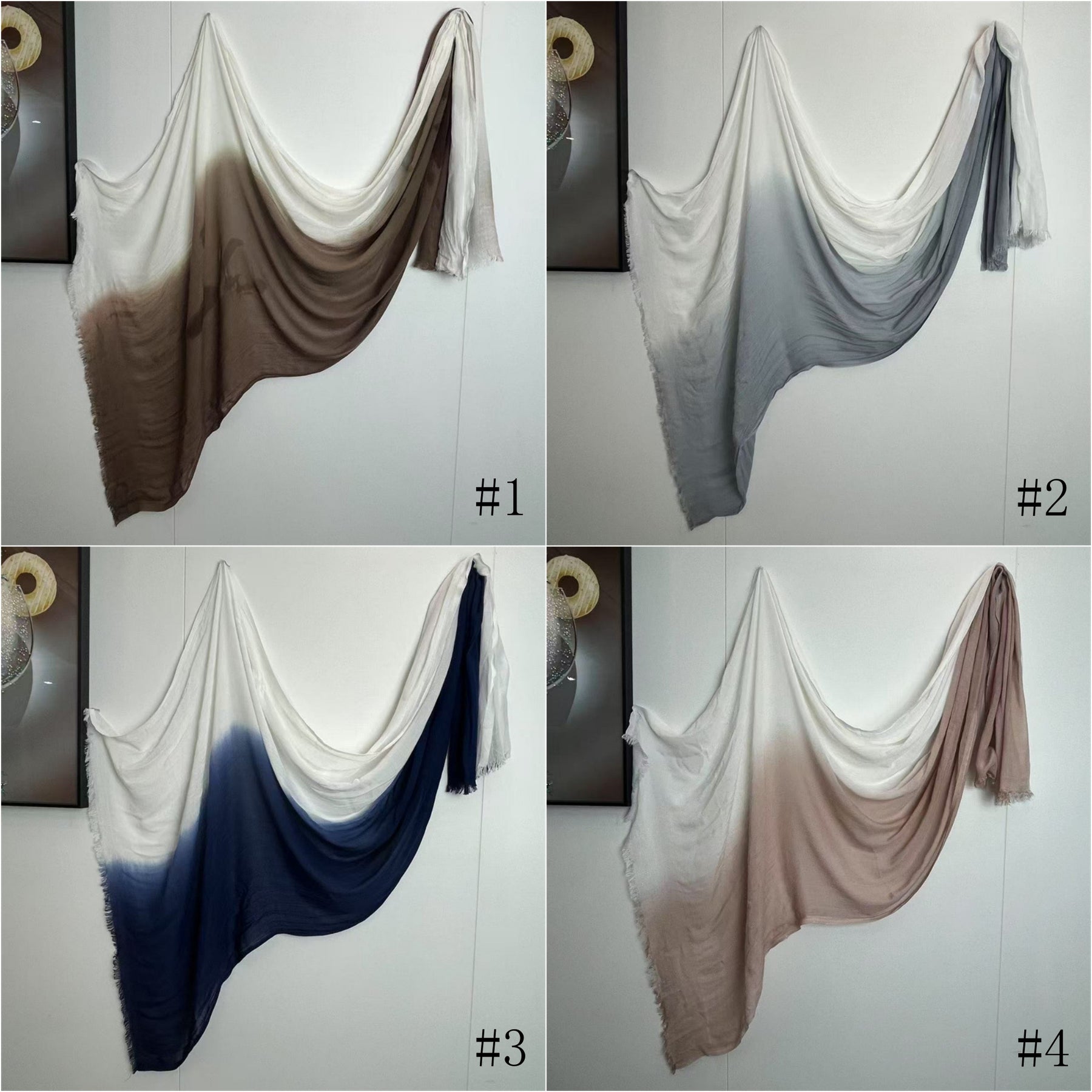 YC006  Striped Gradient Crinkled Short Tassel Printed Modal Hijab