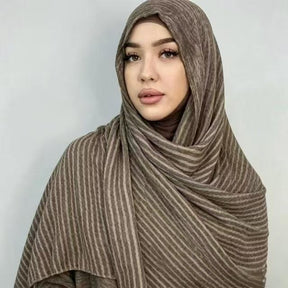 YC010  Plain Vertical Stripe Crinkle Polyester Hijab-MOQ:10pcs