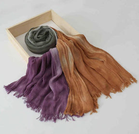 SS009  Modal Tie-Dye Oil Painting Style Two-End Fringed Crinkled Hijab