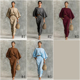 TJ7022  Autumn Crewneck Long Sleeve Top & High Waist Maxi Skirt Abaya Set