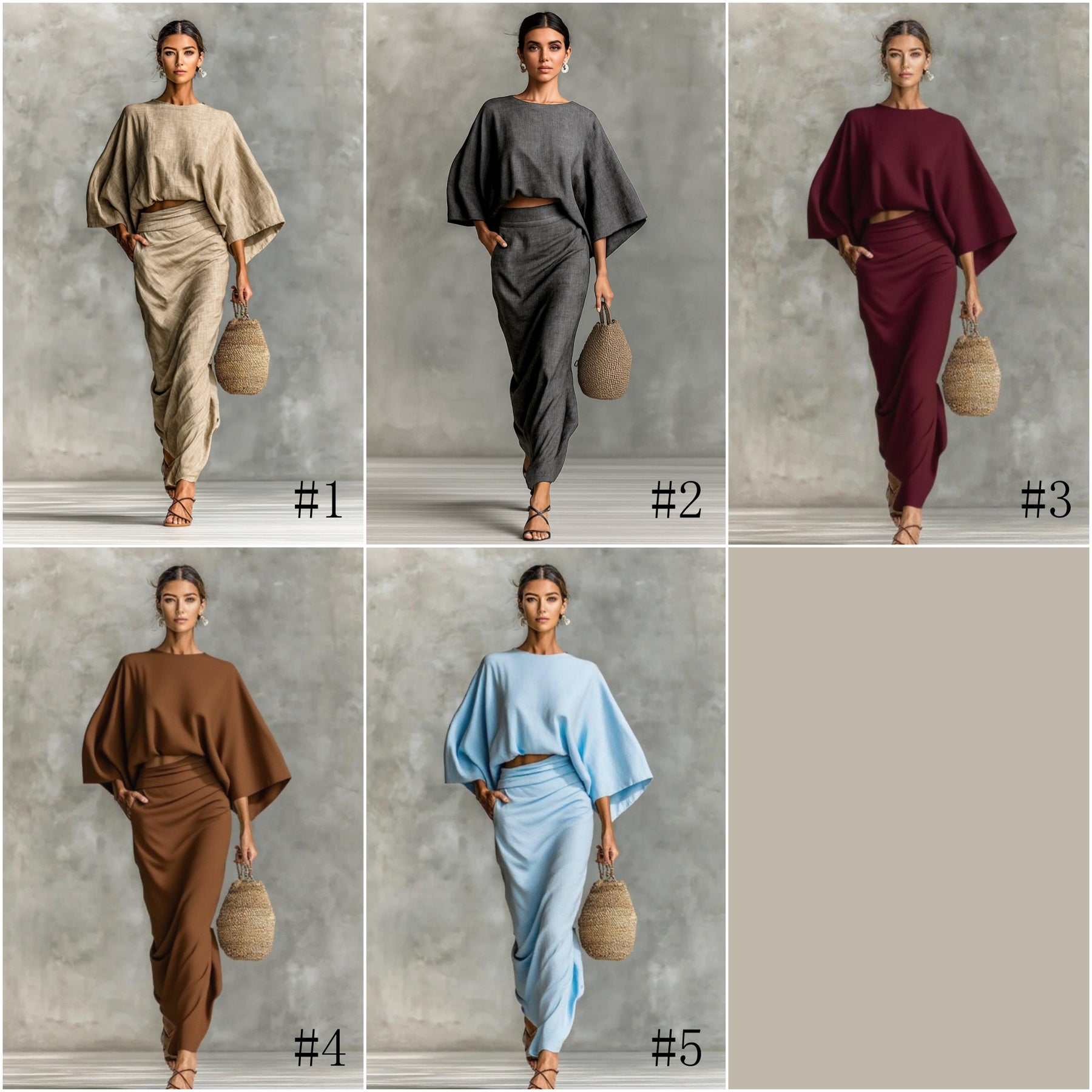 TJ7022  Autumn Crewneck Long Sleeve Top & High Waist Maxi Skirt Abaya Set