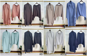 P103  Plain 2-Piece Loose Long Sleeve Top Hijab and Tied Pants Set