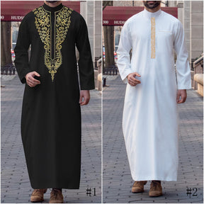 524859  Men's long-sleeve embroidered stand-collar long shirt