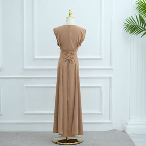 LR962+LR1003 Plain Bow Abaya Dress Set