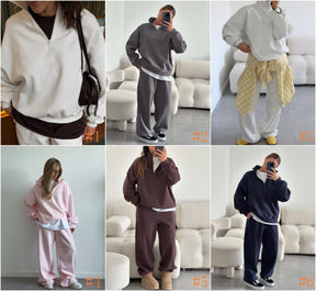 C56300  Women's Oversized Half-Zip Sweatshirt & Drawstring Sweatpants Set