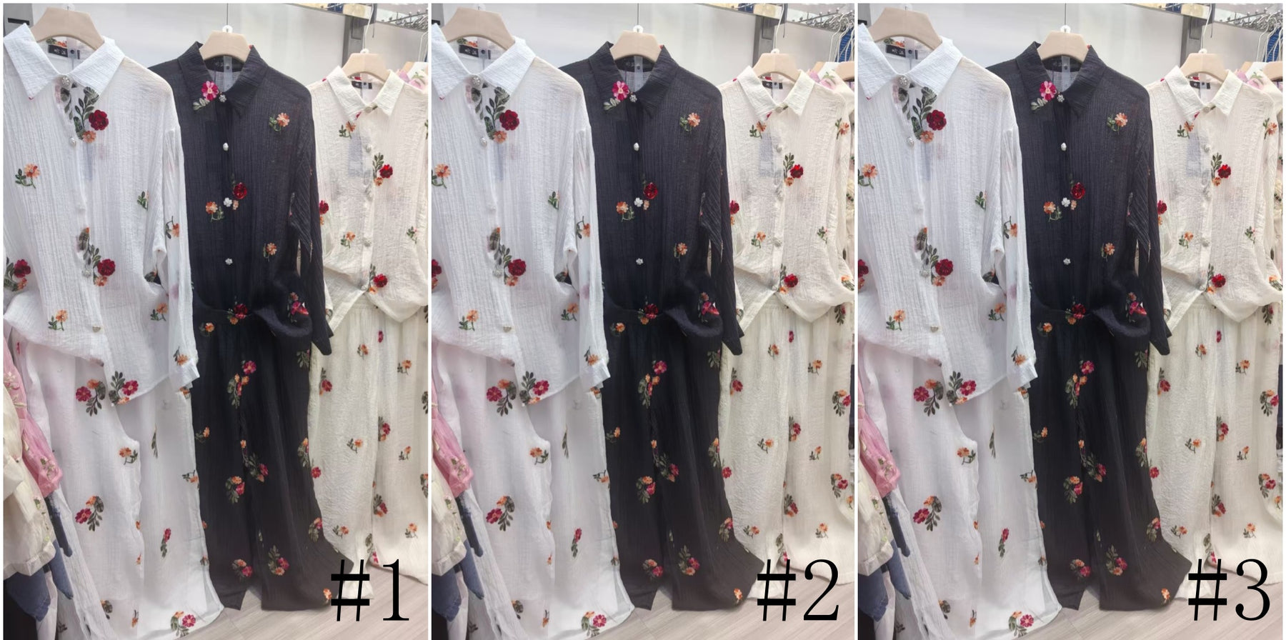 YZJ001  Spring Cotton Linen Embroidered Flower Shirt & Pants Set