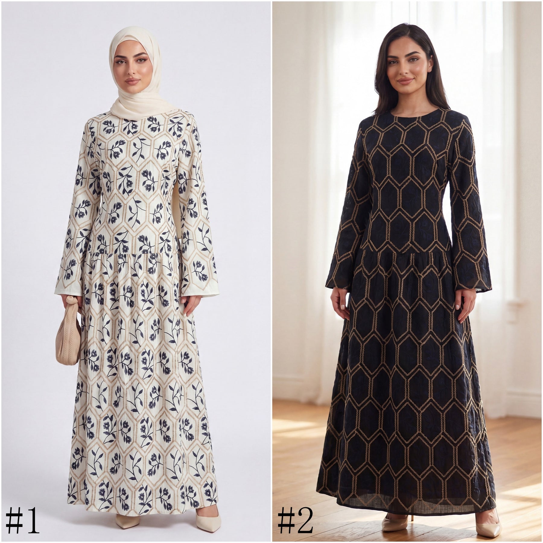 LR1095  Women's Plus Size Long Sleeve Full Embroidery Dress