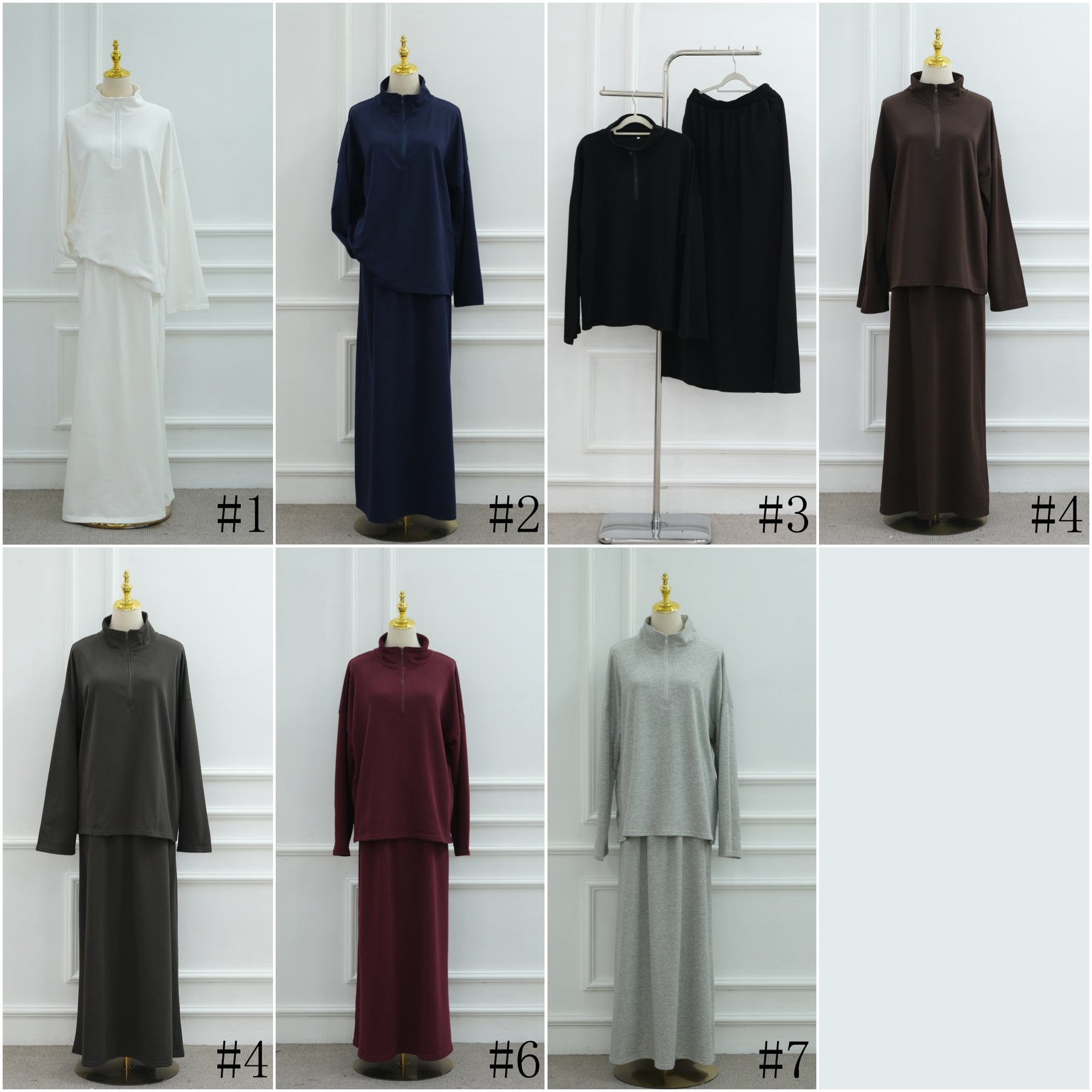LR1127  Casual Loose Zipper Collar Top and Skirt 2-Piece Set