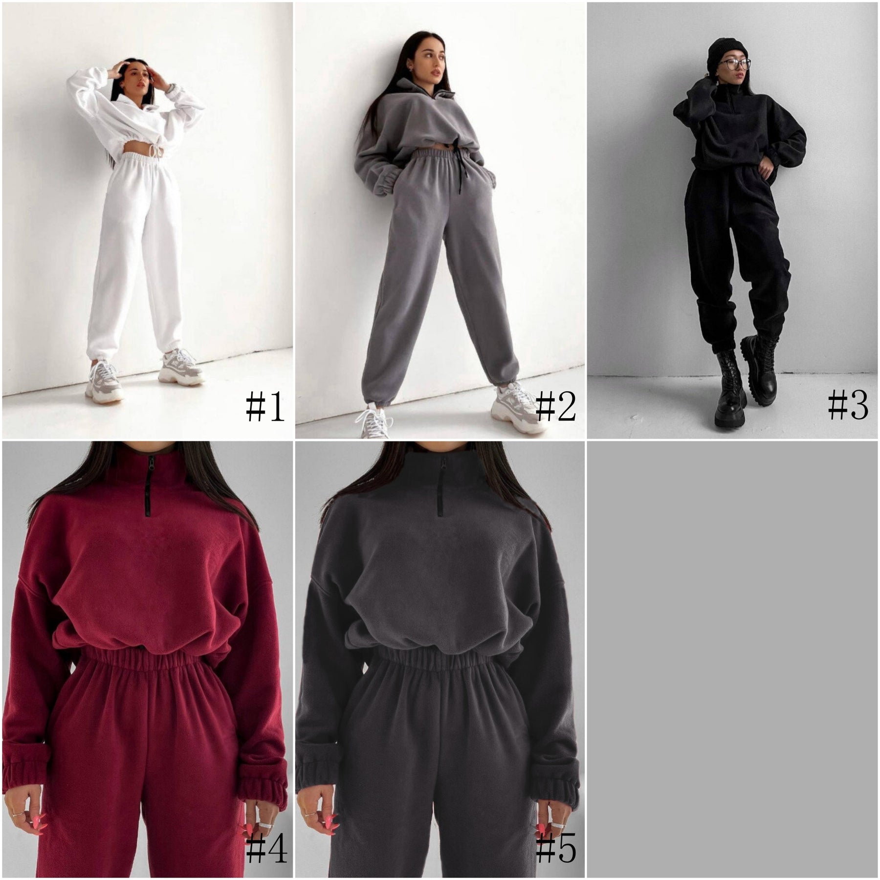 PP5972 Spring Autumn Plain Loose Zip Up Stand Collar Sweatsuit 2-Piece Set Abaya
