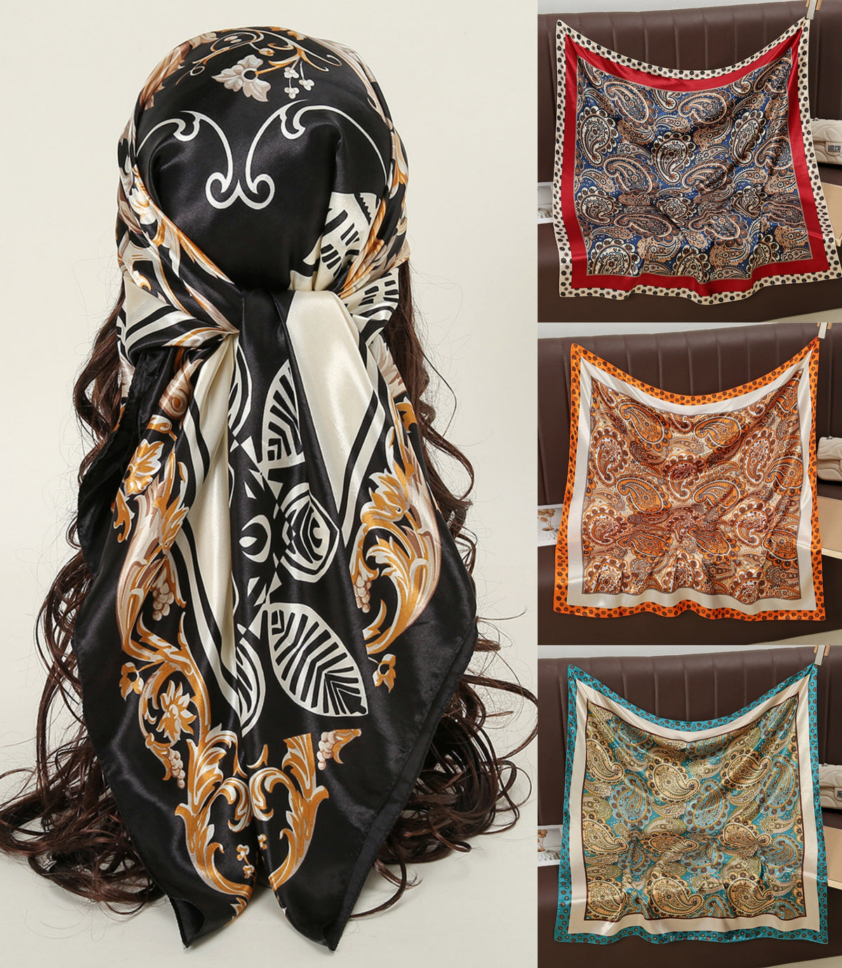 YW888  90*90cm Printed imitation silk soft luxury hijab