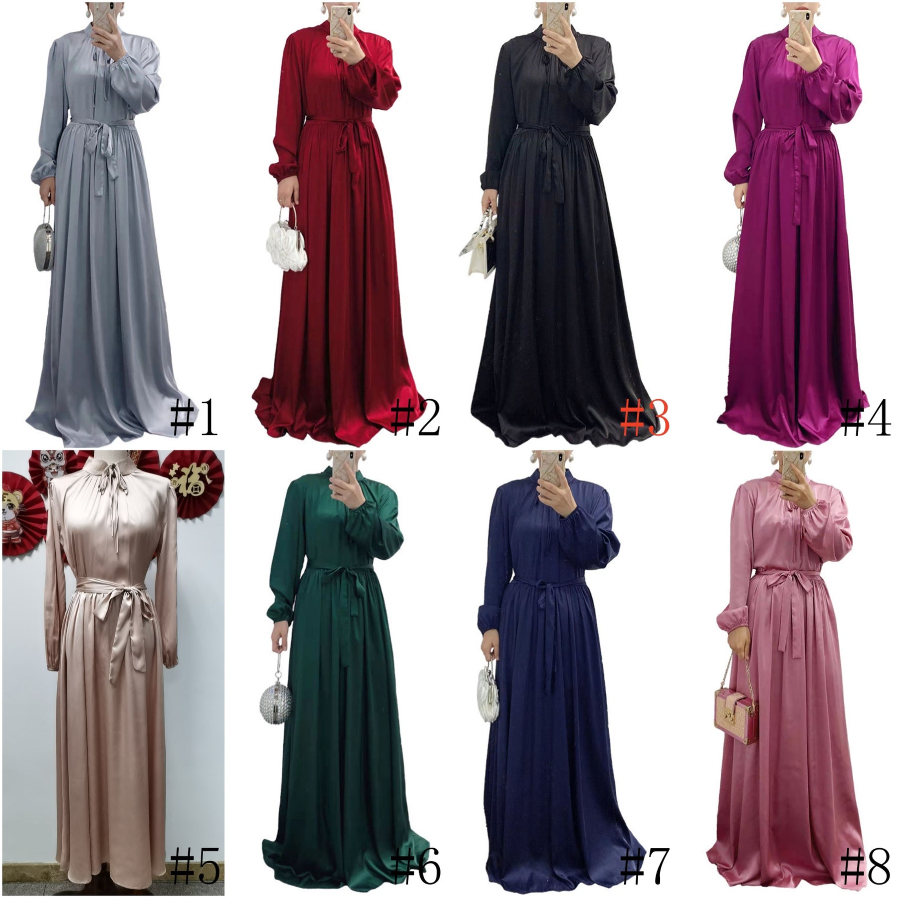 21662  Elegant Long Sleeve Tie-Waist Flowy Abaya Dress