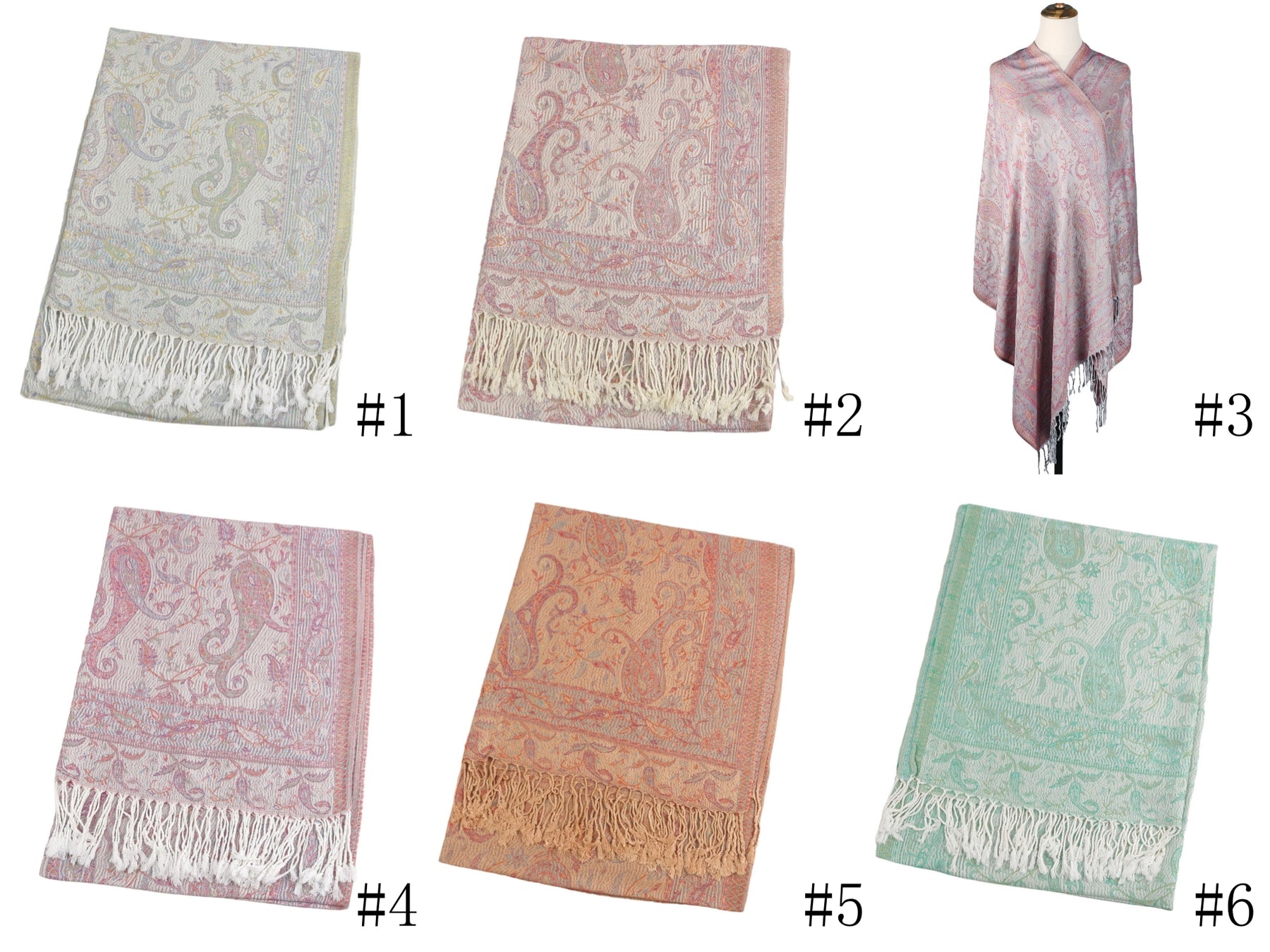 WJ046  Paisley Faux Cashmere Tassel Layering Scarf