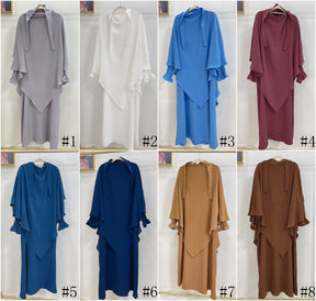 LR591+HJ907  Plain Dress with Single-Layer Hijab Set