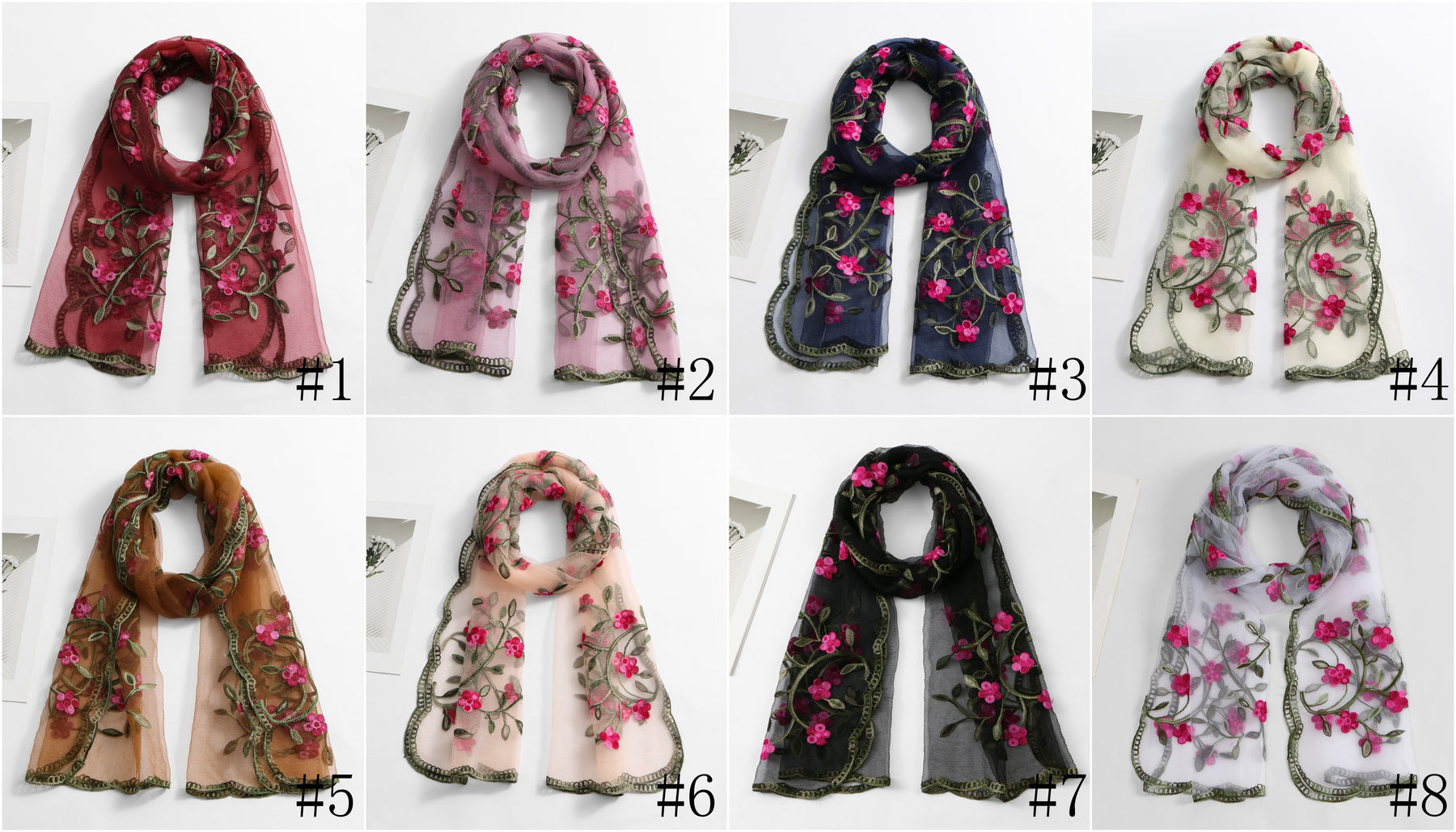 VE154  Nylon Embroidered Breathable Lightweight Hijab