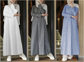 2020915  Women's Retro Stripe Cotton Linen A-Line Dress for Autumn