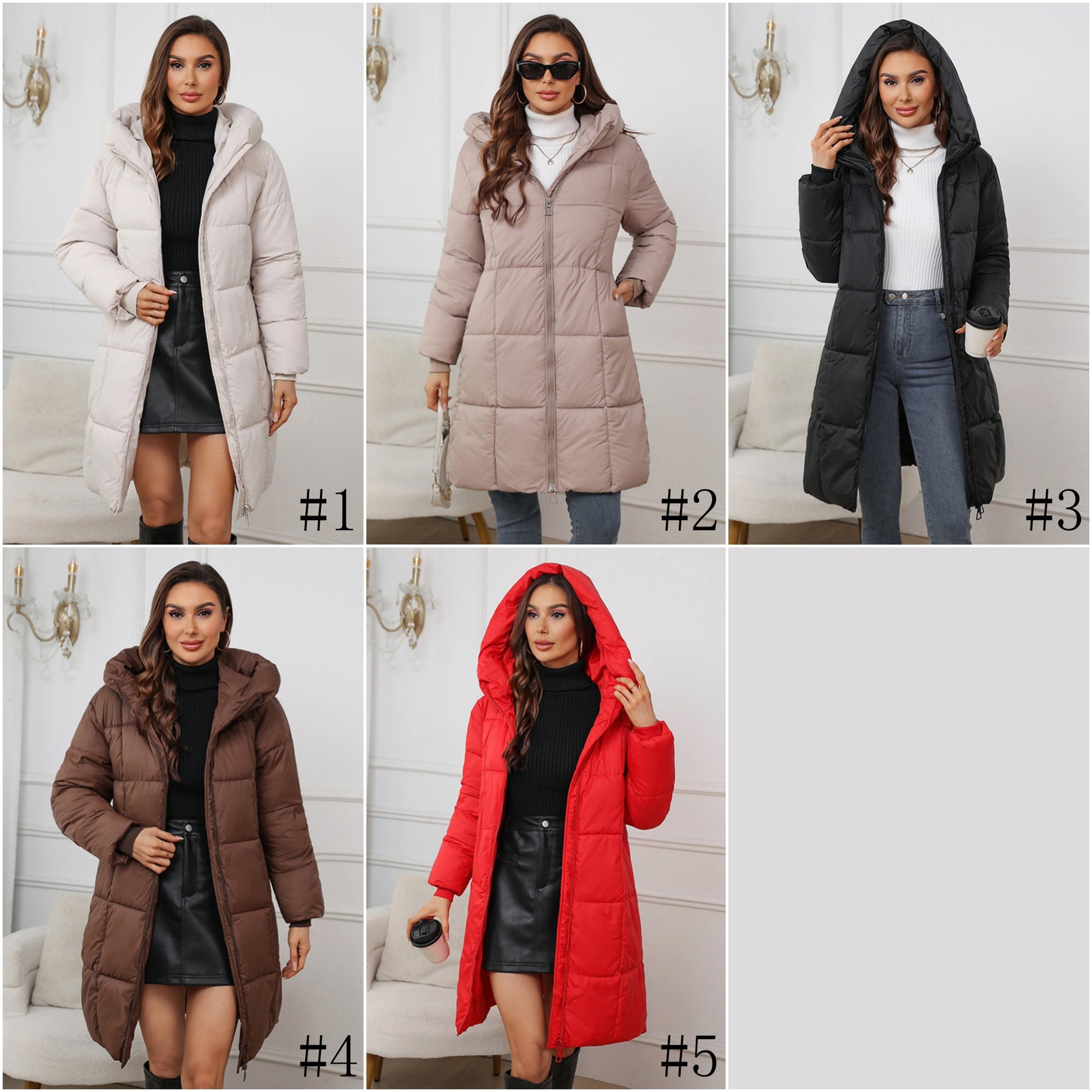 W1836  Women's Hooded Mid-Length Slim Winter Cotton-Padded Coat