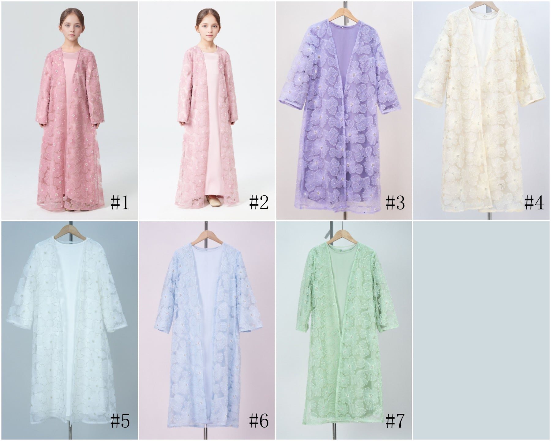 MK2653  Child‘s 2-Piece Set: Tulle Floral Bead Jacket and Satin Slip Dress