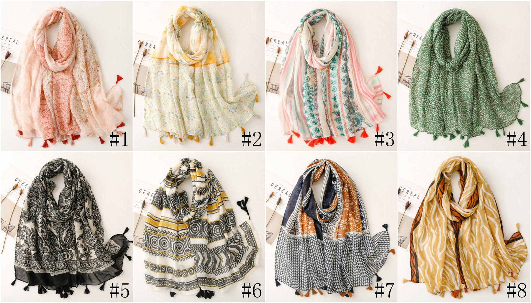 SL2202-009  Women's Ethnic Cotton Linen Feel Scarf with Wheat Ears Tassels