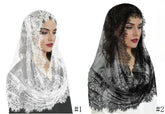 YY1688-87  Plain Black and White Lace Breathable Eyelash Round Hijab