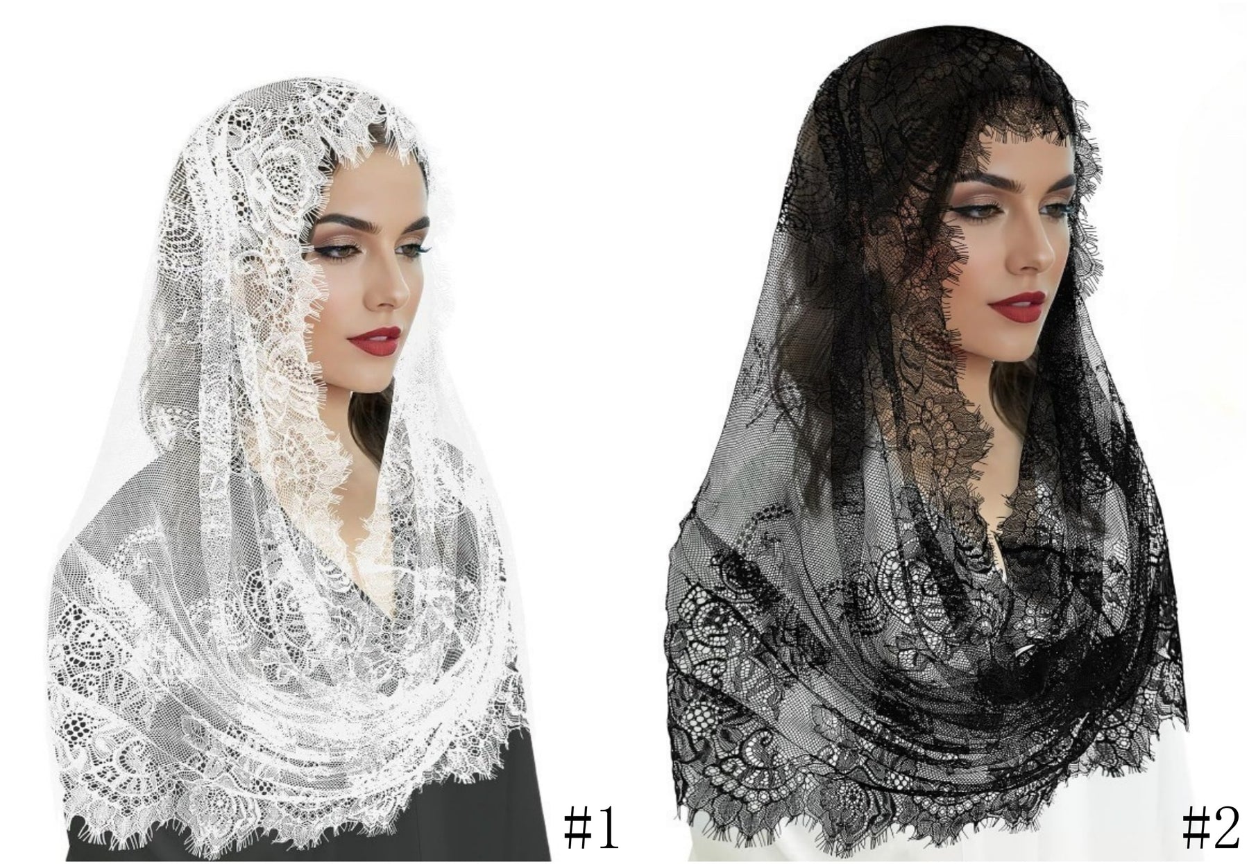 YY1688-87  Plain Black and White Lace Breathable Eyelash Round Hijab