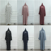 LR1119  Women's Vibrant Polka Dot Cardigan & Hijab 2-Piece Set