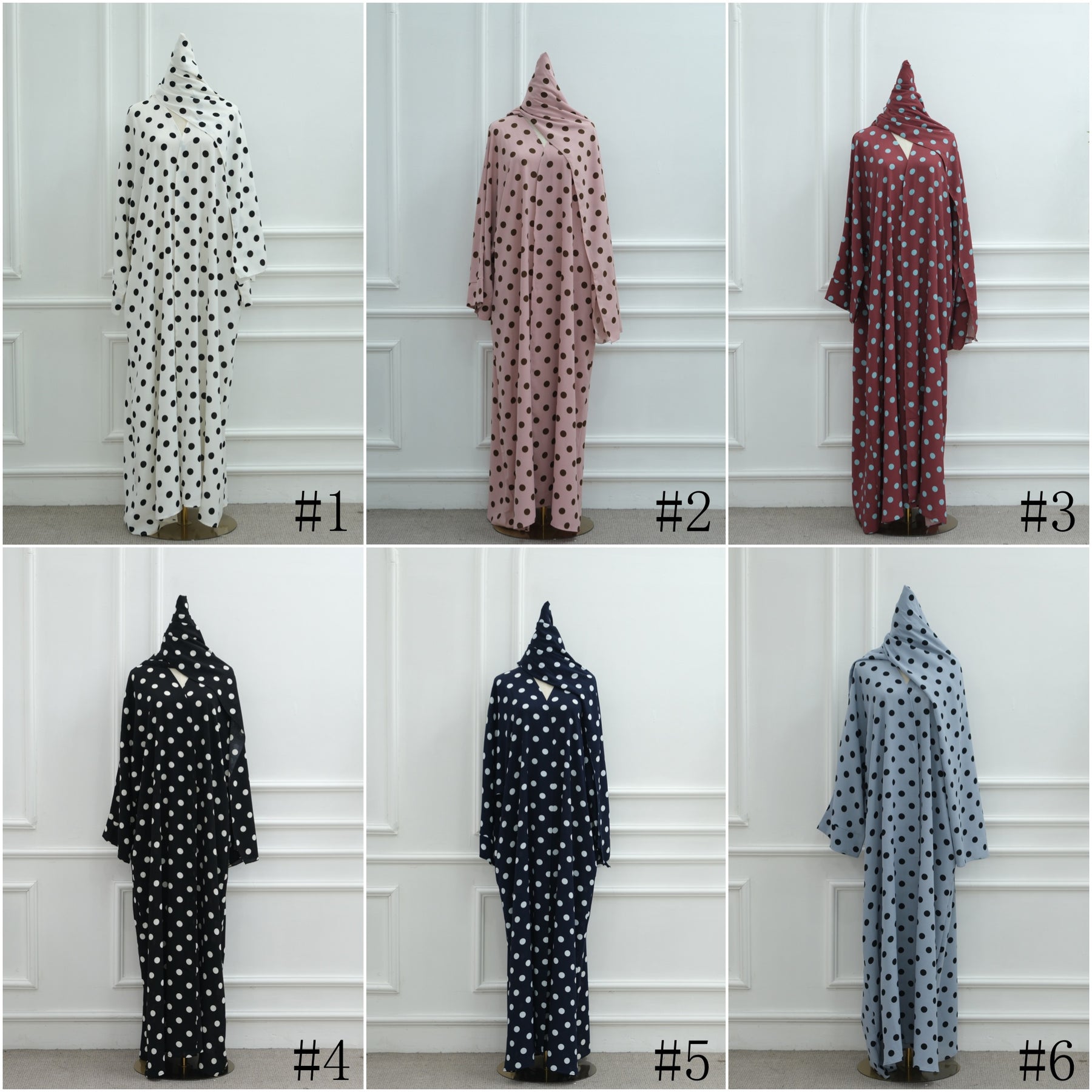 LR1119  Women's Vibrant Polka Dot Cardigan & Hijab 2-Piece Set