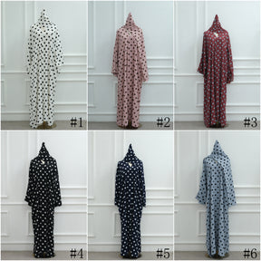 LR1119  Women's Vibrant Polka Dot Cardigan & Hijab 2-Piece Set
