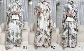 SMWT  Ink-Wash Print Batwing Cardigan + Hijab Set