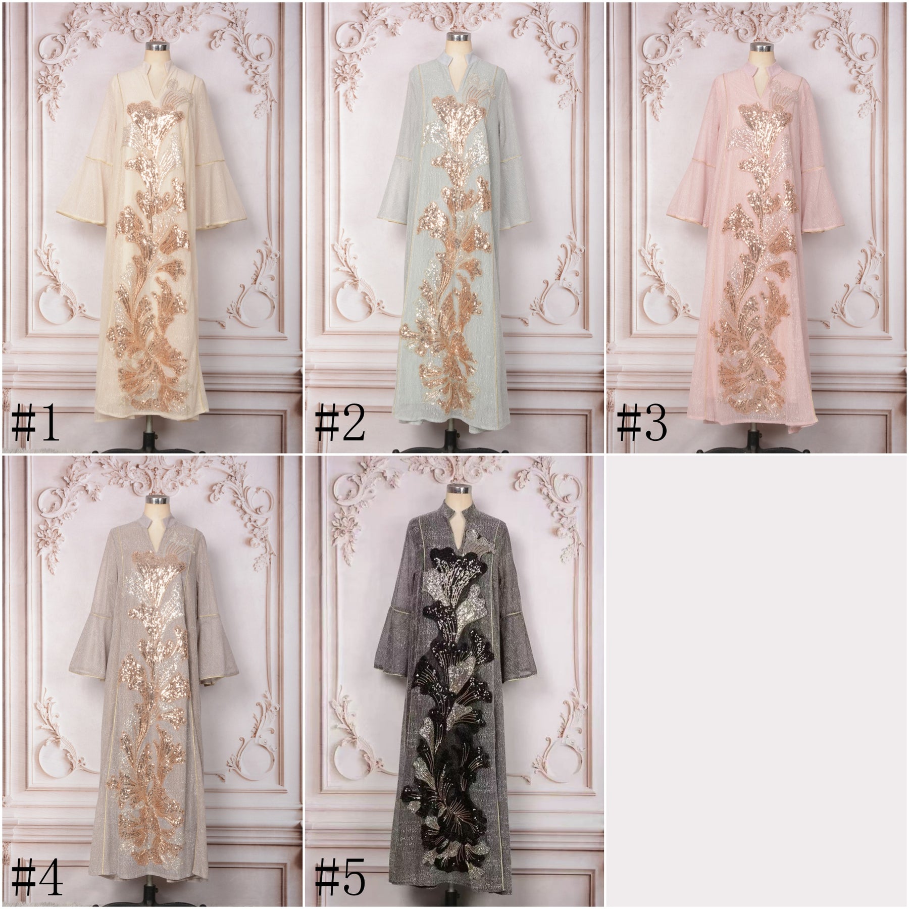 MT557  Stand Collar Sequin Beaded Embroidered Luxury Dress