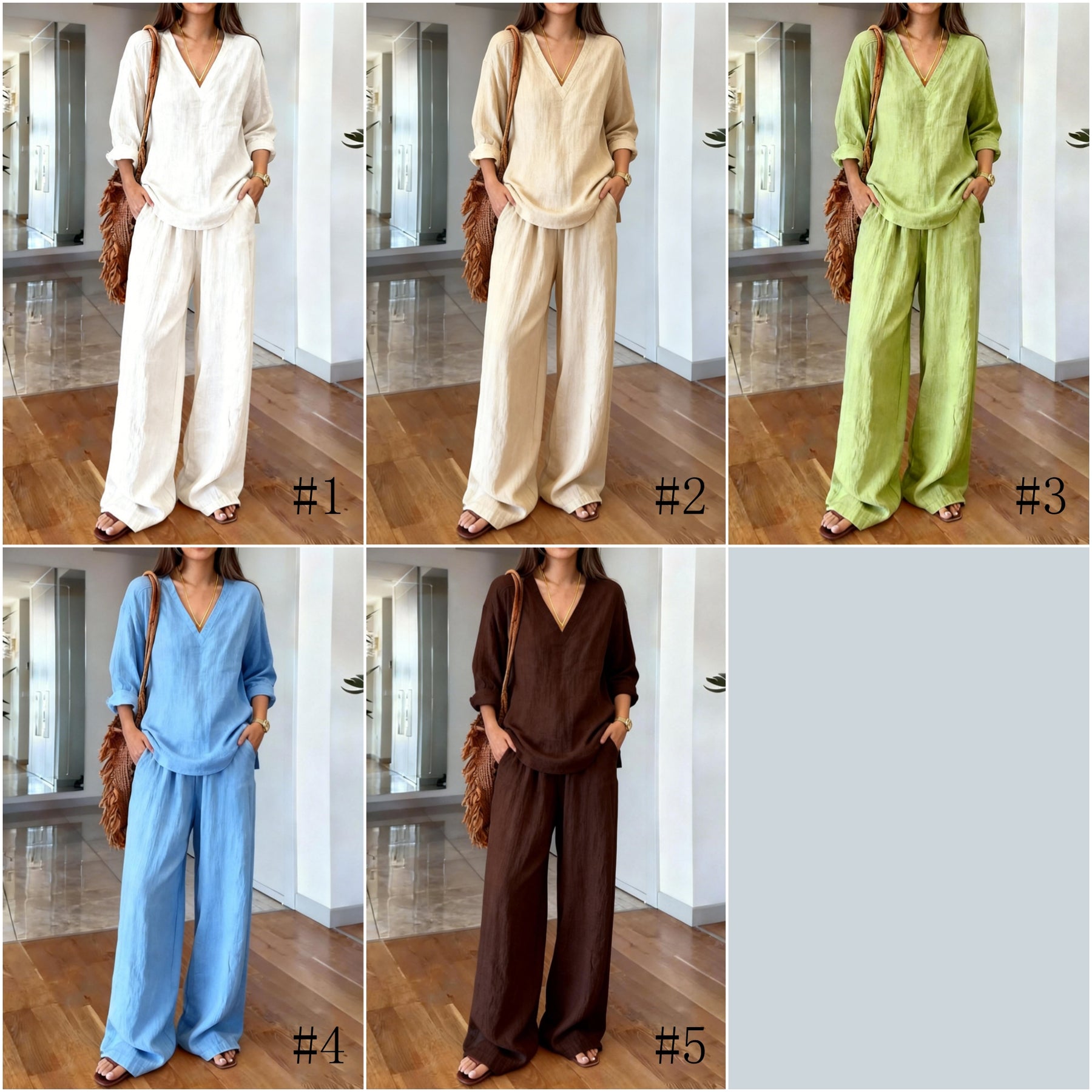 CB003  Elegant V-Neck Long Sleeve Top & Pants Abaya 2-Piece Set