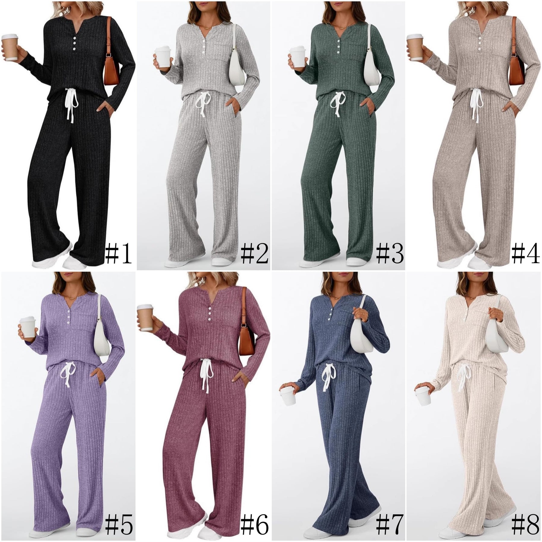 88516  Women's New Spring Jersey Ribbed Brushed 2-Piece Set