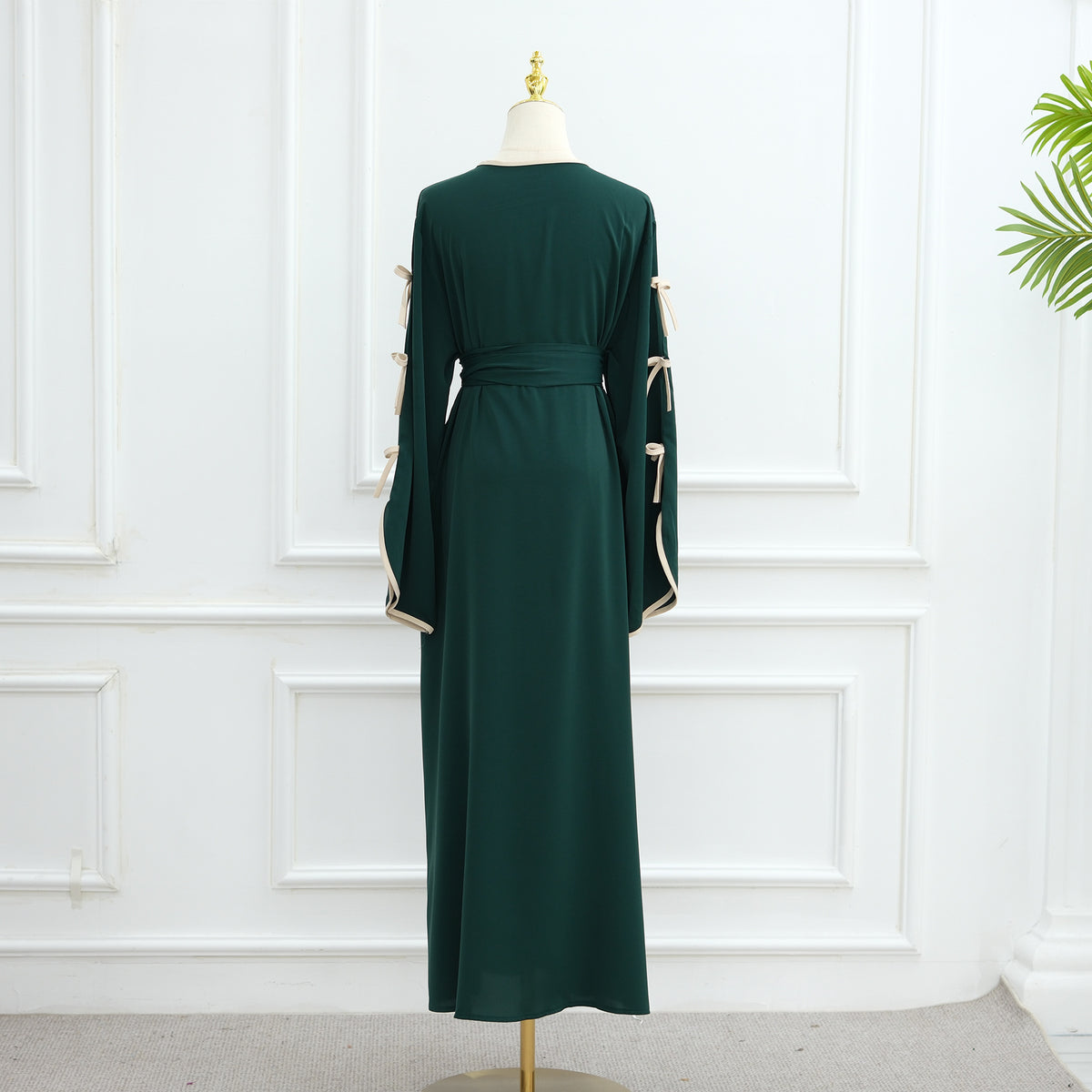 LR962+LR1003 Plain Bow Abaya Dress Set