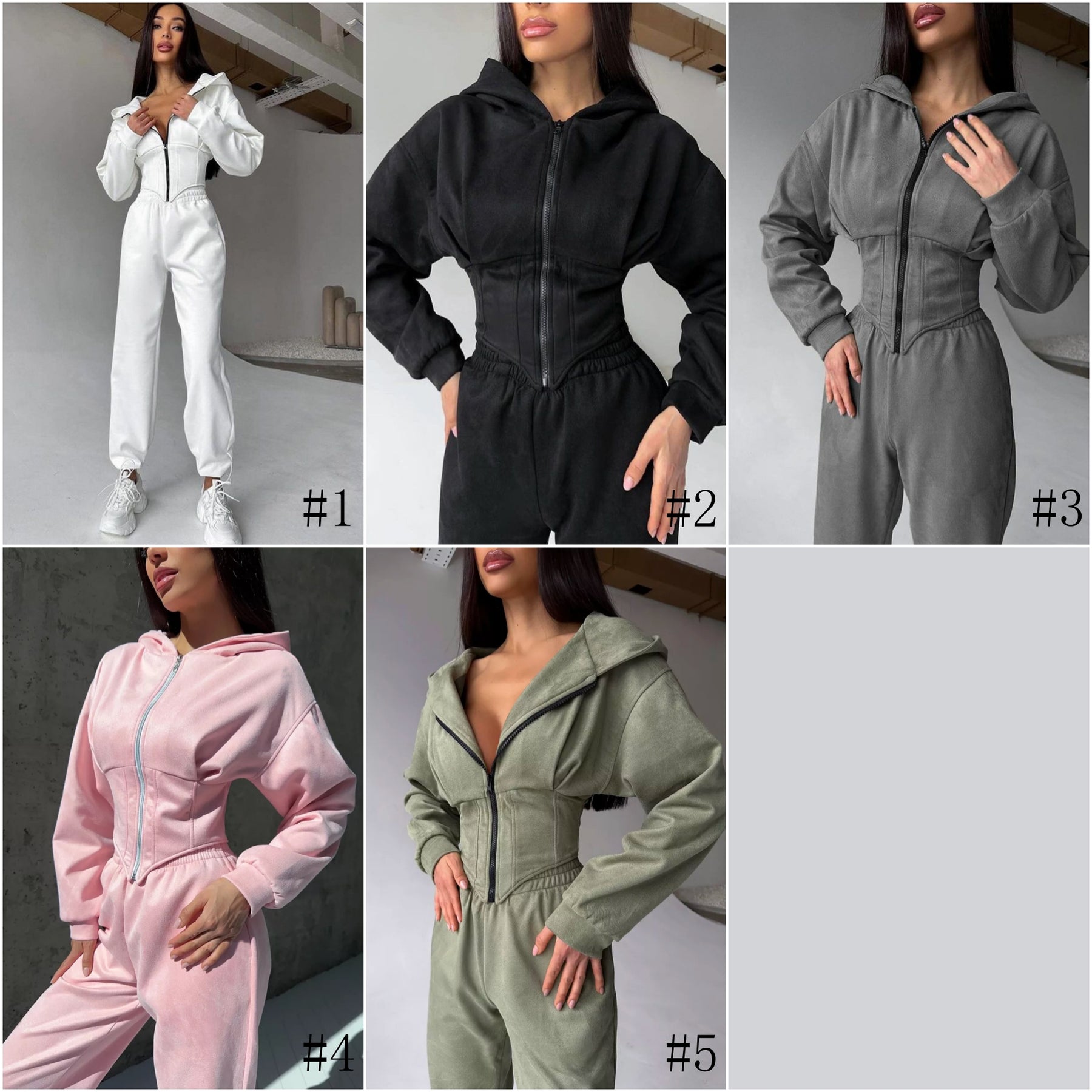C56105  Autumn Winter Women Plain Drawstring Hooded Sweatsuit Abaya 2-Piece Set